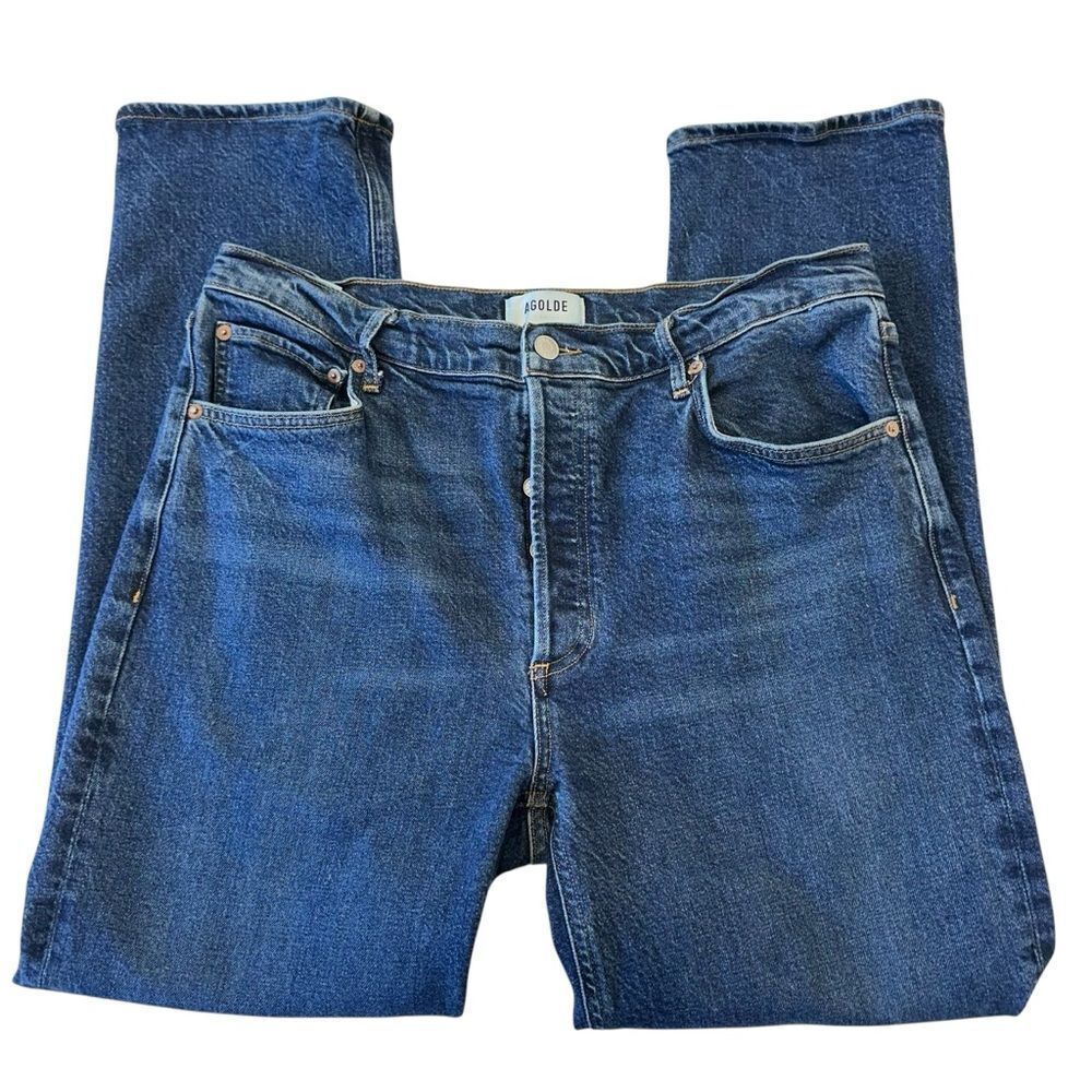 AGOLDE Riley Long Blue Denim Slim Fit Ankle Jeans, 32 - Picture 4 of 11